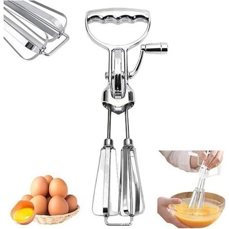 Frusta manuale in acciaio inox a 2 pezzi, frusta rotante a manovella, sbattitore manuale per uova, mixer manuale (1/5)