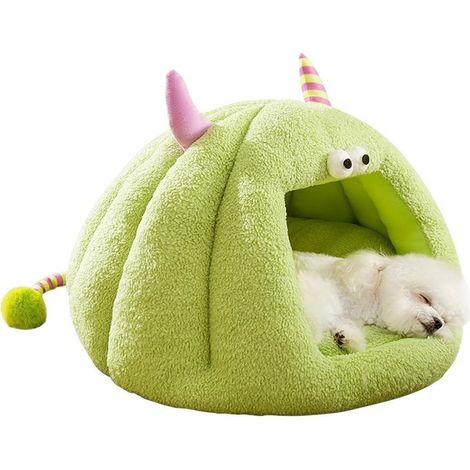 Lit pour Chat, Grotte Chaude pour Chats Et Chiens, Lit Doux en Peluche pour Chien, Igloo pour Chiens, Tente pour Chat De Dessin Animé Mignon, Lit pour Chat pour Chats d'Intérieur(35x35x35cm, Vert) (1/5)