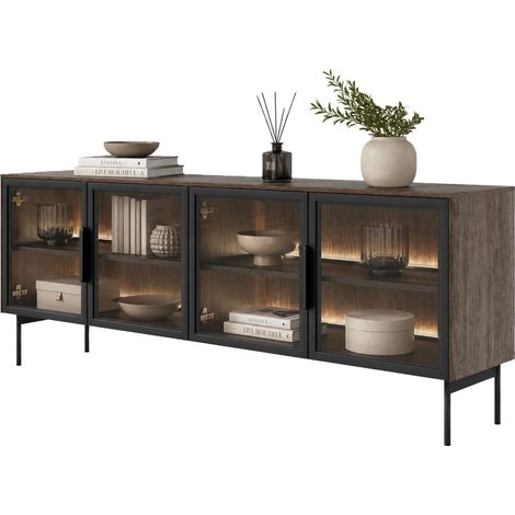 Mobile Porta tv Kalerora, 3 Ripiani, 4 Ante, con led, 181x39x62h cm Marrone Noce