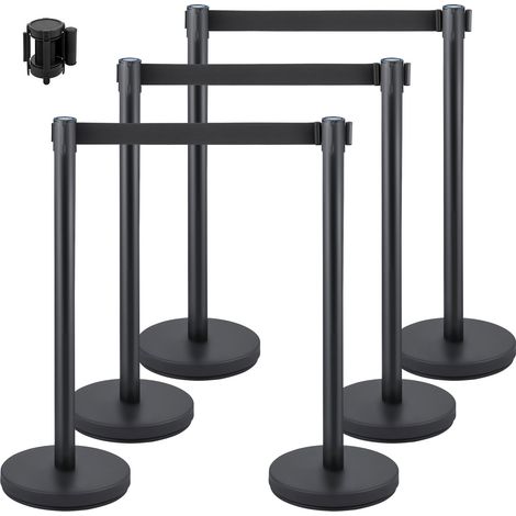 Poteaux de Séparation, 6 Pcs Poteau de Guidage avec 2 m Ceinture Rétractable Noire, Barrière Balisage Stable en Acier Inoxydable avec Adaptateur, pour Hôtel Aéroport Banque Séparer des Foules (1/5)