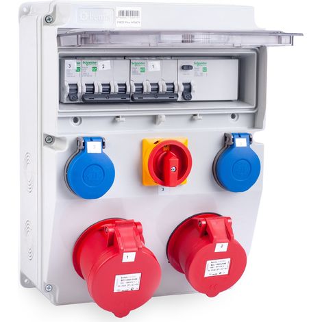 MIDORI® Stromverteiler Baustromverteiler komplett 0-1 Schalter, 32A, 16A, 2x 230V FI-Schutzschalter (1/5)