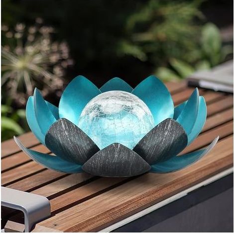 Lampes solaires d'extérieur Lotus, lampes de jardin à LED solaires, étanches, décoratives, pour table, cour, terrasse, allée, paysage, lampes LED Lotus en métal et verre (1/5)