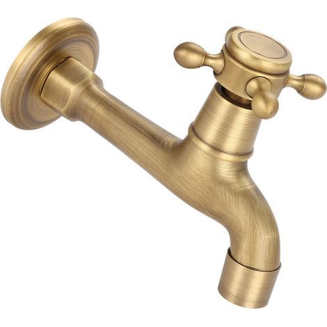 Wandmontierter Vintage-Wasserhahn aus massivem Messing, Einzel-Kaltwasseranschluss für Küchenspüle, Putzbecken (lang) (1/5)