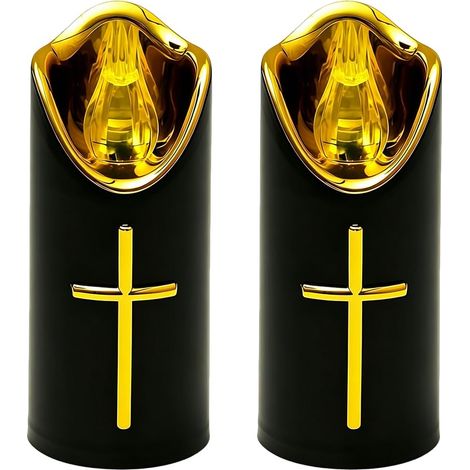 Lot de 2 Bougies LED Cimetières et églises, bougies funéraires LED pour l'extérieur, pour cimetière, sanctuaire de deuil, lueur pour églises, tables de salon, Réutilisables, Noir (1/5)
