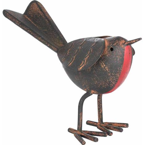 Rocky The Robin Ornament - Metal - L6 x W17 x H11 cm - Brown/Red
