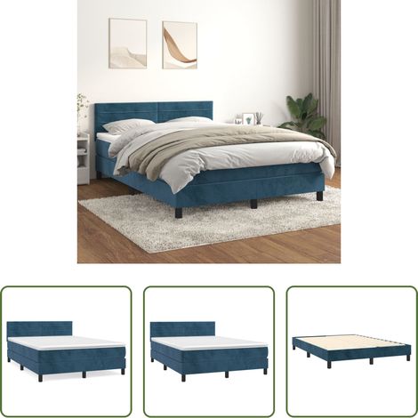 Samtbett - Boxspringbett mit Matratze Dunkelblau 140x200 cm Samt (1/5)