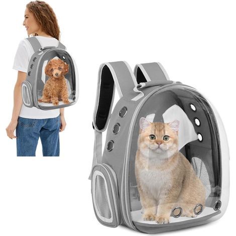Sac à dos pour animaux de compagnie, sac à dos pour petits chats et chiens, sac à dos respirant à 360 ° avec capsule spatiale, design à bulles, pour la randonnée, les voyages, gris (1/5)