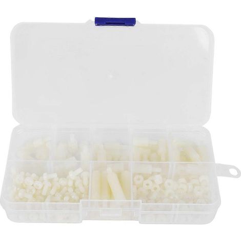 180-teilige Box M3 Nylon-Schraubmuttern, Außengewinde, Innengewinde, Abstandshalter-Kombinationssortiment (Weiß)