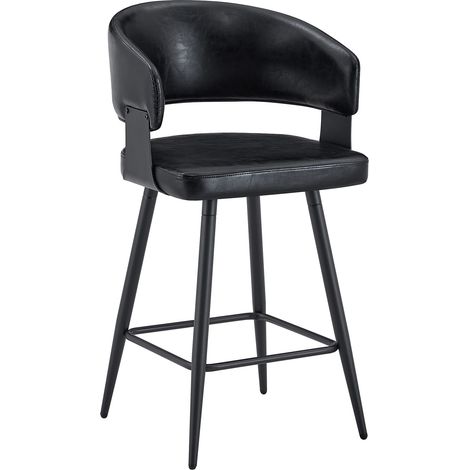 ELVMI Lote de 1 Silla de Comedor con Respaldo Curvo y Reposabrazos, Estructura Metálica, PU Negro (1/5)