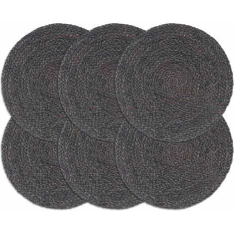 vidaXL Manteles individuales redondos 6 uds yute gris oscuro liso 38cm (1/3)