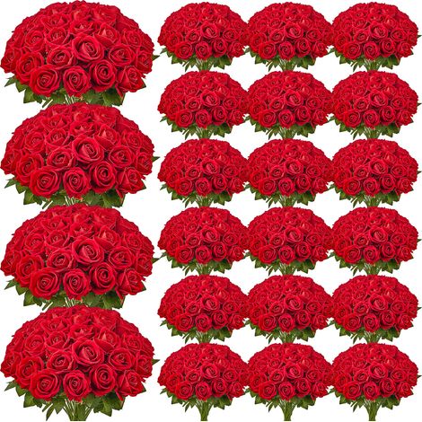 VEVOR Rose Artificielle Lot de 500 Fleurs Artificielles 508 mm Bouquets de Fausses Fleurs Aspect Realiste avec Tete de Rose 70 mm, pour Decoration Interieure, Fetes, Mariages, Centres de Table, Rouge