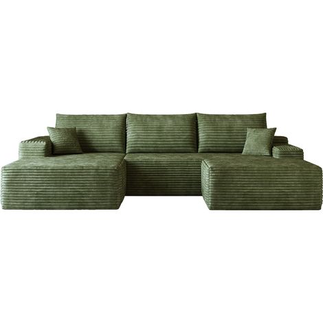 Modulares Ecksofa 270 cm grün aus Rippenstoff, ohne Montage, mit Chaiselongue (1/5)
