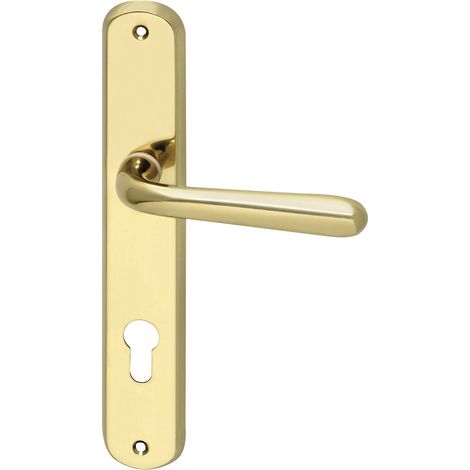 Poignée de porte sur plaque longue ovale PZ 88 avec ressort de rappel, TS 32-45 mm, laiton poli (1/4)