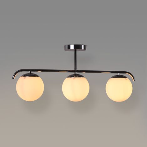 Barcelona Led – Plafonnier triple globe en verre opalin – Structure métal doré – Compatible 3 ampoules E27 – Tension 220-240V AC – Dimensions 700x300x150mm - 3xE27