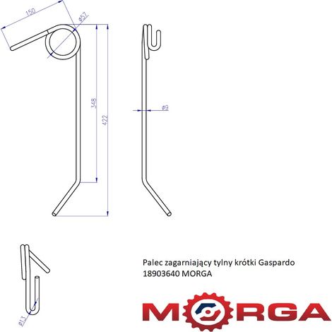 Denti posteriori corti per seminatrice 420 mm MORGA Gaspardo 18903640 verniciati a polvere (1/5)
