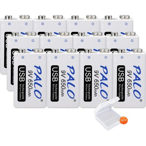 Batería recargable, capacidad de 650 mAh, carga USB, 12 unidades de 9 V (1/2)