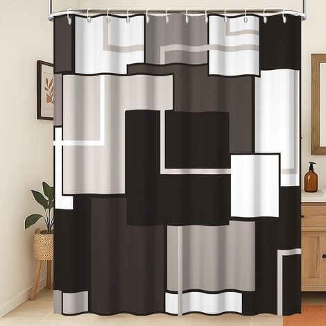 Rideau de Douche géométrique Rideau de Douche Abstrait Noir Blanc Gris Simplicité Moderne Mosaïque géométrique Rideau de Douche imperméable et Lavable pour Salle de Bain 120x200cm (1/5)