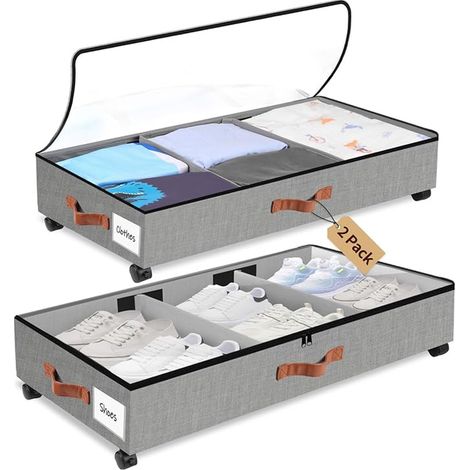 Boite Rangement Sous Lit Roulette Sac Rangement Vetement Fenêtre Transparente Cloison Réglable Pliable Tiroir Sous Lit VêTements Jouets Livres Chaussure Gris (1/5)