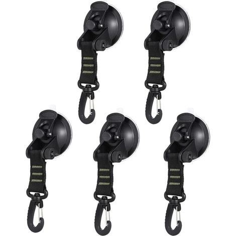 Heavy Duty Vacuum Suction Cup with Hook, Removable Strong Suction Cup Hooks, Versatile Reusable Securing Hook for Outdoor, Car, Camping, Awning, Tent, Tarps, Bathroom, Kitchen, Green - 5 Pcs (1/5)