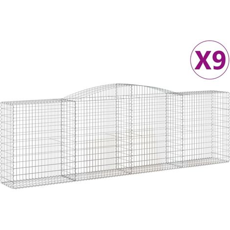 Set 9 cestini per gabbioni recinzione a gabbia muro di contenimento ad arco 400 x 50 x 120/140 cm ferro zincato Argento 020041308