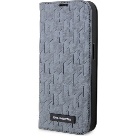 Karl Lagerfeld iPhone 14 Hülle im Bücherregal-Design, Silbernes Saffiano-Monogramm (1/5)