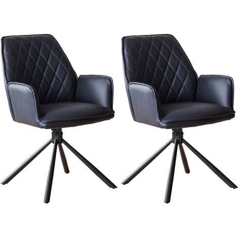 Lot de 2 Fauteuils Pivotants 360° en Microfibre Aspect Cuir Bleu Foncé et Métal Noir - PANGIVO (1/4)