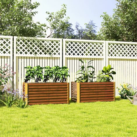 Cassetta da orto rialzata set da 2, 120 x 60 x 60 cm, acciaio zincato, marrone DESVIAE (1/5)