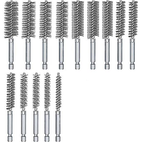 Lot de 14 brosses de nettoyage pour perceuse, en acier inoxydable, pour perçage de 6,35 mm (1/4 pouce). (1/5)