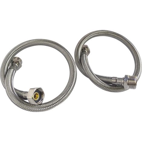 Lot de 2 flexibles sanitaires 3/8" - Longueur 300mm - Raccord mâle écrou tournant - Acier inoxydable tressé - Étanchéité et souplesse pour installations fiables (1/5)