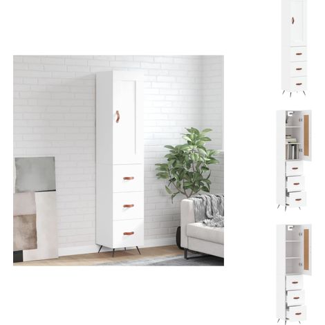 Buffet haut Blanc 34,5x34x180 cm Bois d'ingénierie - Buffet Design Moderne - Meuble Rangement - Armoire Blanche - Buffet Haut - Mobilier Salon (1/5)