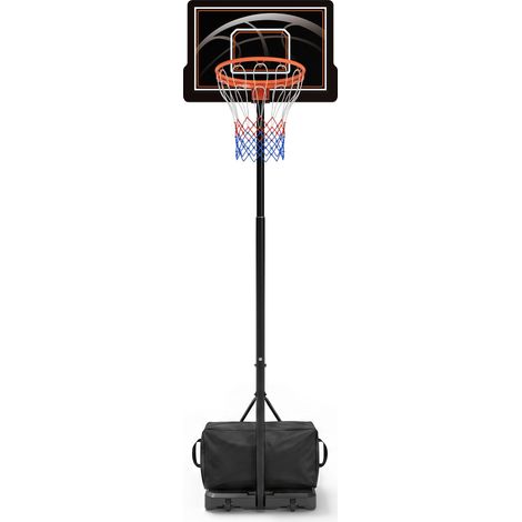 Panier de Basket 76 x 50 cm, 2 Roulettes, Réglable 128-213 cm, Structure Acier, Plaque PC Transparente, Base Remplissable (1/5)