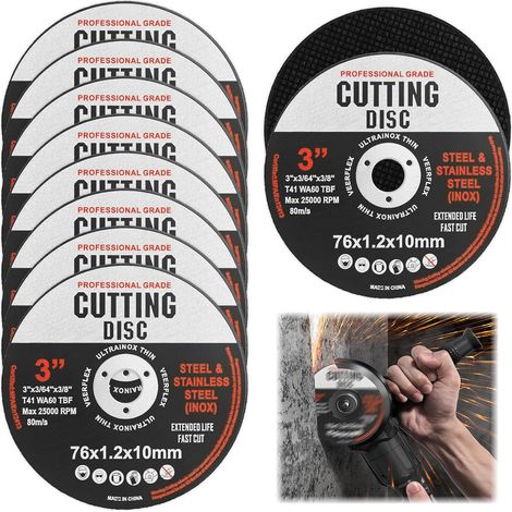 10PCS 76mm Metal Cutting Disc - For 3 Inch Angle Grinder - 10mm Bore - Stainless Steel, Iron, Aluminium, Copper - Fast and Precise Cutting (1/5)