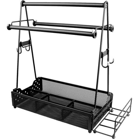 Organizzatore pieghevole per accessori per barbecue - Portautensili per barbecue in metallo - Accessori per picnic - Portarotolo di carta - Grande supporto per barbecue - Barbecue per roulotte nero
