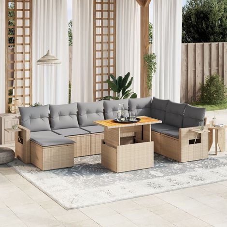 Salon de jardin avec coussins 9 pcs beige résine tressée vidaXL (1/3)