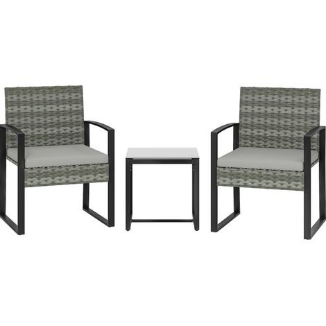 Salon de jardin en résine tressée 3 pièces avec 2 fauteuils et table en verre OKWISH (1/5)