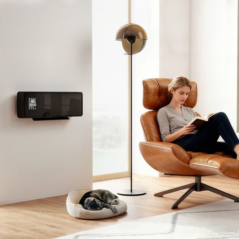 Chauffage mural céramique 1000/2000W, radiateur électrique ventilateur, thermostat, minuterie, 54x18,7x12,3 cm, noir (1/5)