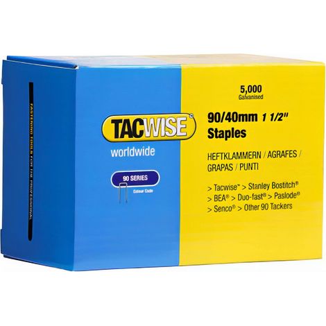 Tacwise – Agrafes à couronne étroite 90/40mm – Lot de 5000 agrafes – Compatibles agrafeuses pneumatiques – Fixation bois dur