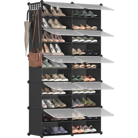 Schuhregal für 10 Personen, Stahlrahmen, Kunststoffpaneele, transparente Türen, für Flur, Schlafzimmer, Eingangsbereich (1/5)