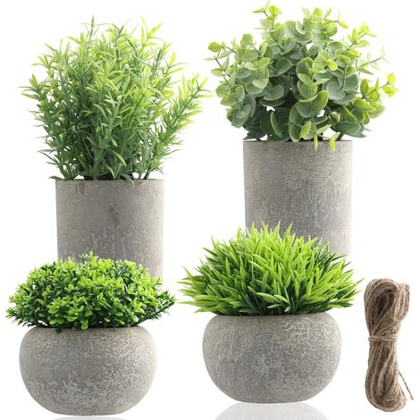 Lot de 4 Mini Plantes Artificielles en Pot, Petites Fausse Plante Interieur, Verdure Artificielle en Plastique, Plantes Faux Vert pour Bureaux Chambre Salle de Douche Cuisine Salon Décoration (1/5)
