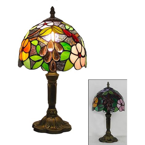 Lampe de table de style Tiffany avec vitrail, motif de raisin, éclairage décoratif vintage, convient pour la chambre/le salon, abat-jour en vitrail fait main, lampe de table artistique. (1/5)