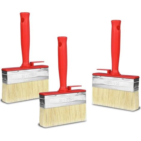 3 pinceles planos，120 mm x 30 mm，cerdas de plástico ligero，juego de pinceles planos，pinceles para paredes，para pintar paredes，vallas y madera (1/5)