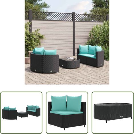 vidaXL Rattanmöbel - 5-tlg. Garten-Sofagarnitur mit Kissen Schwarz Poly Rattan (1/5)