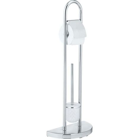 Serviteur WC 2en1 exclusif Cosenza , Brosse WC à tête remplaçable et dérouleur papier toilette, Idéal petit espace, DIM 33x84x18 cm, Chrome (1/3)