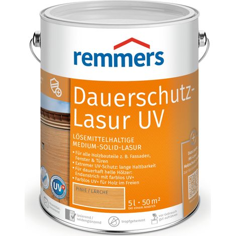 Remmers Dauerschutz-Lasur UV pinie/lärche, 5 Liter, Holz UV-Schutz für außen, auch für helle Farbtöne und farblos UV+, blockfest, wetterbeständig