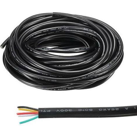 QUARKZMAN 26Awg Electric Wire 5 Conductors Ul2464 Led Power Supply Lighting Cable Tin Copper 32.8Ft Low Voltage Pvc Case Soft Extension Cord Black for Led Strips Lamps Lighting (1/5)