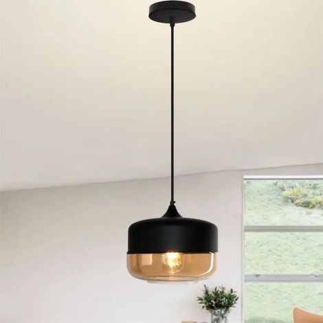 U-Do Lustre Suspension en Verre Lampe Ajustable design Vintage Noir/Bistre - 2523CM (1/4)