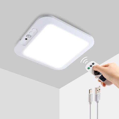 Plafonnier LED rechargeable avec détecteur de mouvement et télécommande, batterie de 4000 mAh, intensité variable, 3 couleurs de lumière (3000 K/4500 K/6500 K), minuterie, lampe sans fil pour salle de (1/5)