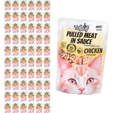 Pâtée pour chat TufTuf au poulet, sachet de 60 x 100 g, morceaux de viande séchée (1/2)
