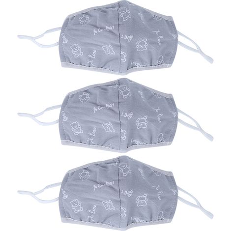 Lot de 3 masques buccaux en coton respirant pour enfants, anti-poussière quotidien, lavable, imprimé gris, protection réutilisable