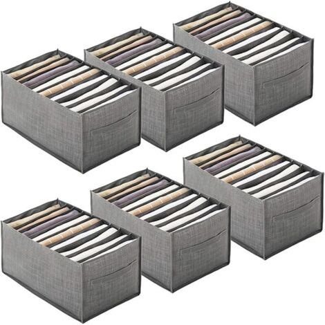 6 Pièces Chemise Organisateur de Tiroir pour Vêtements Boîte de Rangement Portable en Non-tissé, Organisateur Placard à Compartiment Pliable pour Jean, Chandail (9 Grilles Poignée, 44x25x20cm) (1/5)